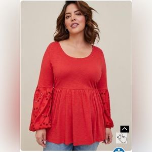 Cotton Jersey Slub crochet lace bell sleeves flowy babydoll tunic Size 4 26/28